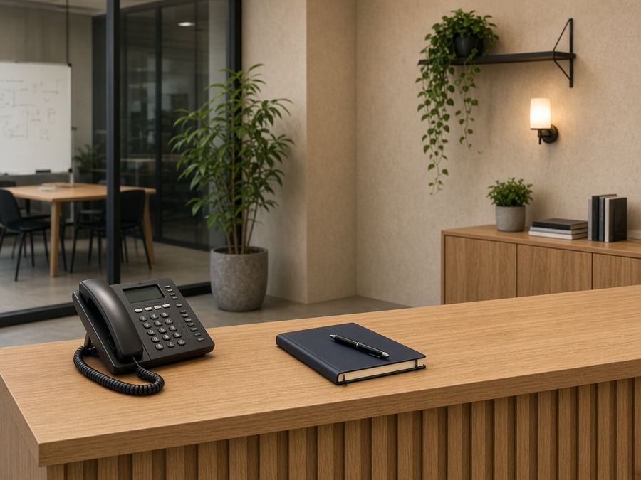 Contact desk at Buschclath Workshops in Kowloon